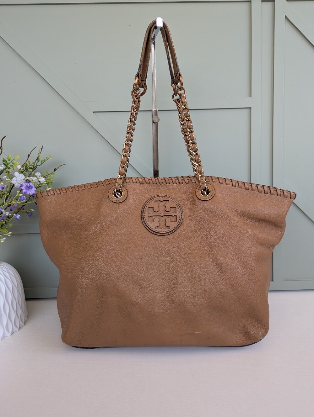 Tory Burch Brown Leather Whipstitch Tote - Picture 2 of 14